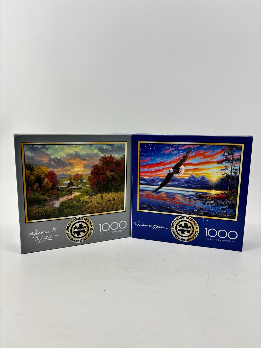 Buffalo Puzzle Lot of 2 Games Abraham Hunter Darrell Bush 1000-Piece Jigsaw